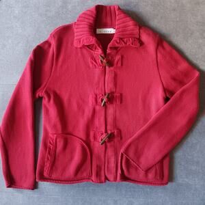 Vintage Willow Red Knit Sweater W/Corduroy Accents & Wooden Toggle Buttons Small